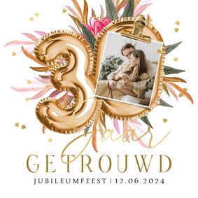 Stijlvolle jubileumkaart 30 jaar getrouwd ballonnen goud