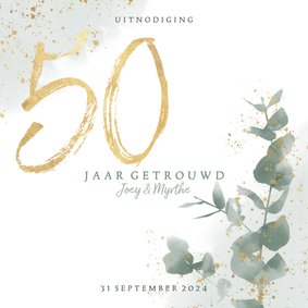 Stijlvolle jubileumkaart 50 jaar waterverf, spetters & takje