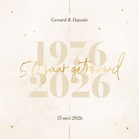 Stijlvolle jubileumkaart beige met gouden details