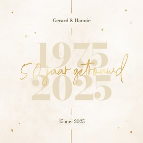 Stijlvolle jubileumkaart beige met gouden details