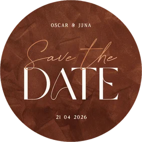 Stijlvolle kaart save the date roestbruin cirkelvorm folie