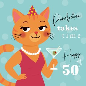 Stijlvolle kat met cocktail verjaardagskaart