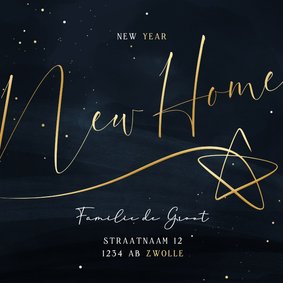 Stijlvolle kerst-verhuiskaart New Home met gouden ster