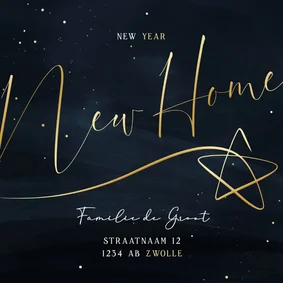 Stijlvolle kerst-verhuiskaart New Home met gouden ster