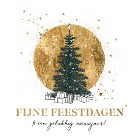 Stijlvolle kerstkaart cirkel goudlook kerstboom sterren