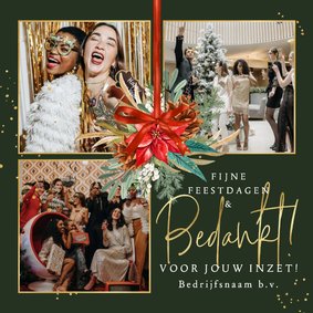 Stijlvolle kerstkaart fotocollage bedankt medewerkers strik