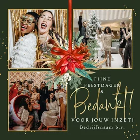 Stijlvolle kerstkaart fotocollage bedankt medewerkers strik