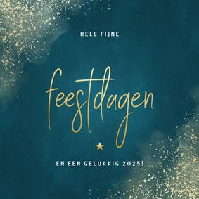 Stijlvolle kerstkaart gouden typografie, sneeuw en waterverf