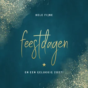 Stijlvolle kerstkaart gouden typografie, sneeuw en waterverf