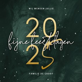 Stijlvolle kerstkaart groene waterverf met goudlook 2025