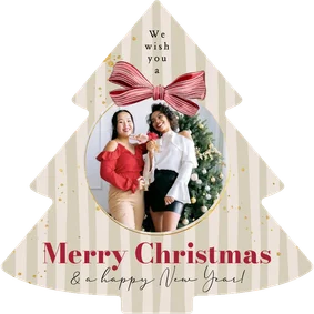 Stijlvolle kerstkaart kerstboom strik watercolor foto streep