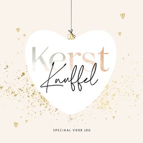 Stijlvolle kerstkaart kerstknuffel kerstbal hart goudlook