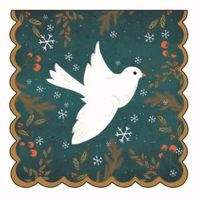 Stijlvolle kerstkaart met een vredesduif, groene achtergrond