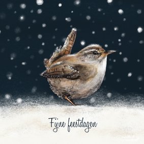 Stijlvolle kerstkaart realistische tekening winterkoninkje