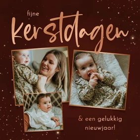 Stijlvolle kerstkaart rood met fotocollage koper