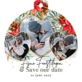 Stijlvolle kerstkaart save the date botanisch harten goud