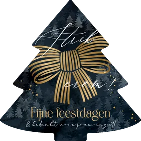 Stijlvolle kerstkaart strik erom goud kerstboomvorm
