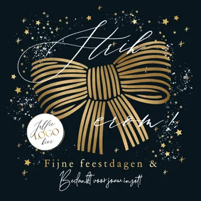 Stijlvolle kerstkaart 'strik erom' lijntekening sterren goud