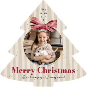 Stijlvolle kerstkaart strik watercolor kerstbal foto streep