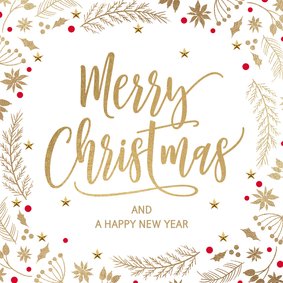 Stijlvolle kerstkaart wit goud merry christmas