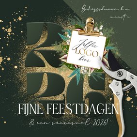 Stijlvolle kerstkaart zakelijk botanisch kerstgroen goud