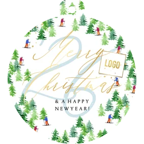 Stijlvolle kerstkaart zakelijk dennenbomen wintersport goud