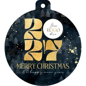 Stijlvolle kerstkaart zakelijk jaartal logo goud kerstbomen
