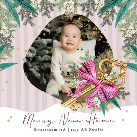 Stijlvolle kerstverhuiskaart botanische bladeren foto streep