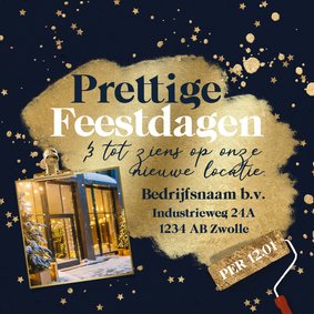 Stijlvolle kerstverhuiskaart zakelijk verfroller goud ster