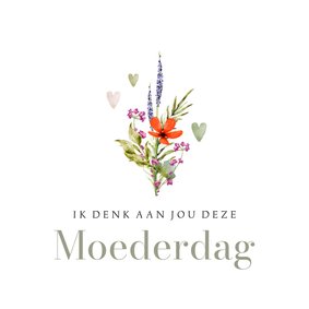 Stijlvolle moederdagkaart denken aan boeket veldbloemen hart