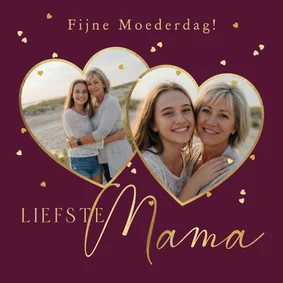 Stijlvolle moederdagkaart liefste mama harten fotokaart goud
