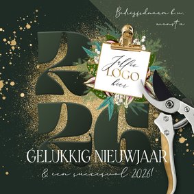 Stijlvolle nieuwjaarskaart botanisch groen jaartal goud
