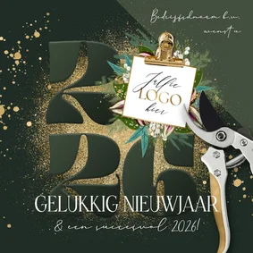 Stijlvolle nieuwjaarskaart botanisch groen jaartal goud