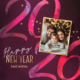 Stijlvolle nieuwjaarskaart met foto en 2026