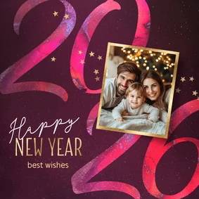 Stijlvolle nieuwjaarskaart met foto en 2026