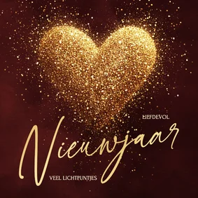 Stijlvolle nieuwjaarskaart met sprankelend hart van glitters