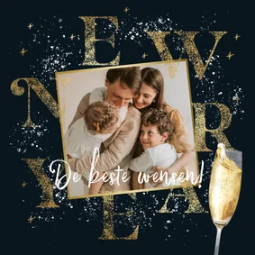 Stijlvolle nieuwjaarskaart 'new year' goudlook spetters ster