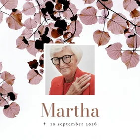 Stijlvolle rouwkaart bladertakken schaduwspel foto