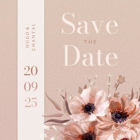 Stijlvolle save the date kaart botanisch met wikkel effect