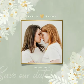 Stijlvolle save the date kaart lichte junglebladeren
