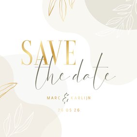 Stijlvolle Save the Date kaart met lijntekening van bladeren