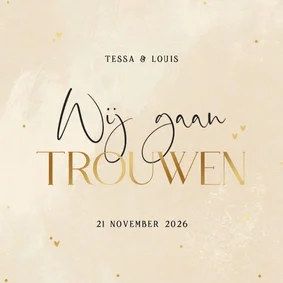 Stijlvolle trouwkaart beige steenlook wij gaan trouwen