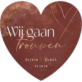 Stijlvolle trouwkaart in hartvorm met koper accenten