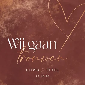 Stijlvolle trouwkaart met koper accenten