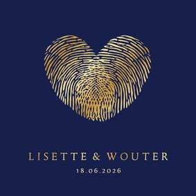 Stijlvolle trouwkaart vingerafdrukken in gouden hartje