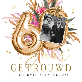 Stijlvolle uitnodiging 60 jaar getrouwd ballonnen goud foto