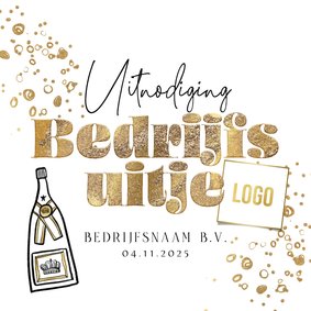 Stijlvolle uitnodiging bedrijfsuitje bubbels goud logo