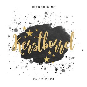 Stijlvolle uitnodiging kerstborrel verf, spetters en tekst