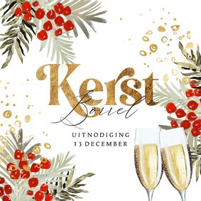 Stijlvolle uitnodiging kerstborrel watercolor kersttakken