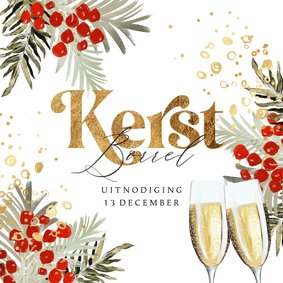 Stijlvolle uitnodiging kerstborrel watercolor kersttakken